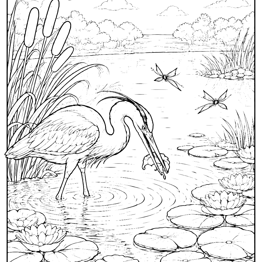 A Majestic Heron Coloring Page for Kids