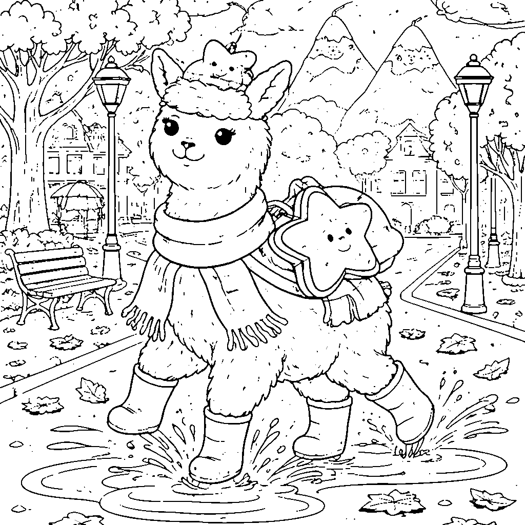 Coloring Page of a Majestic Llama with a Star Companion