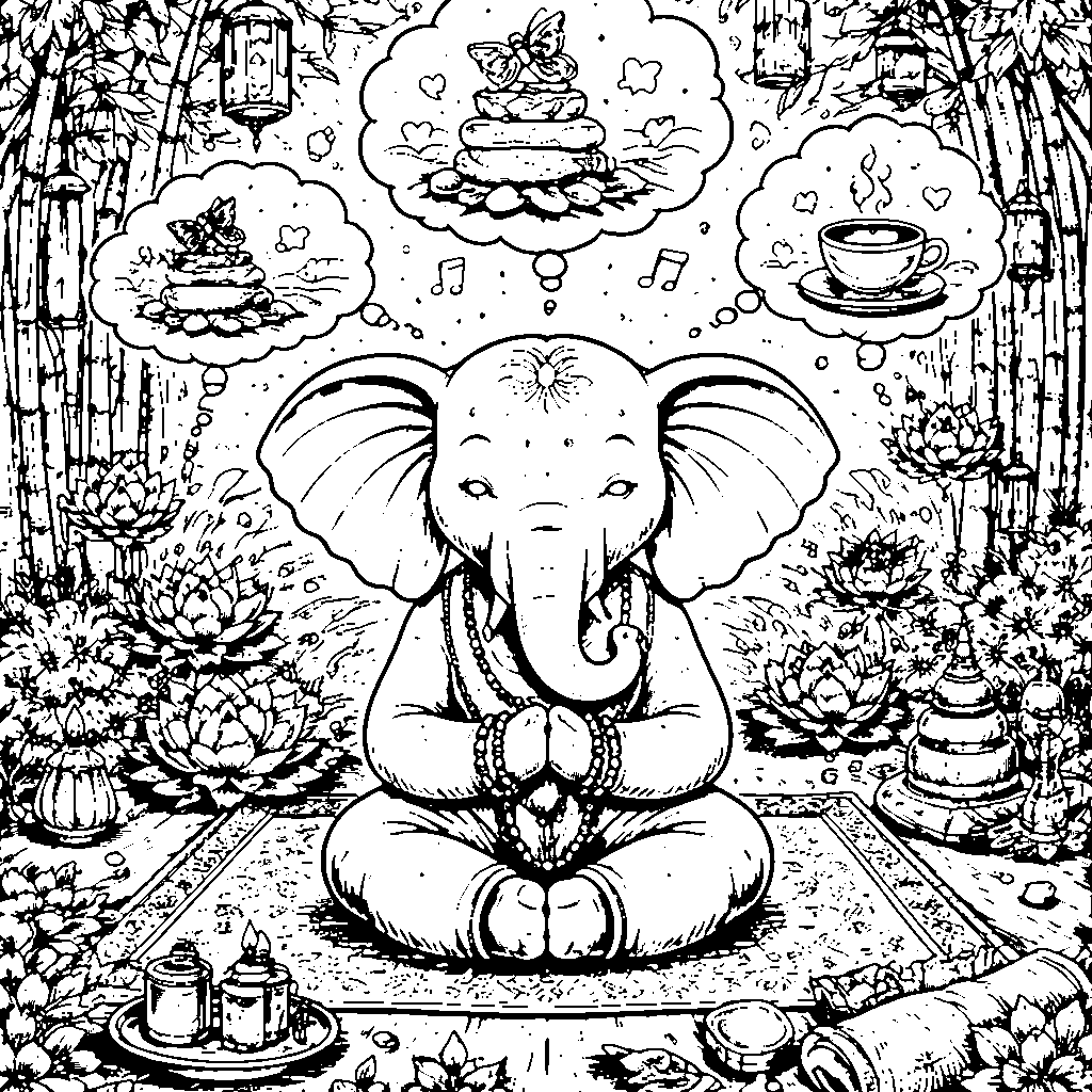 Peaceful Meditating Elephant Coloring Page