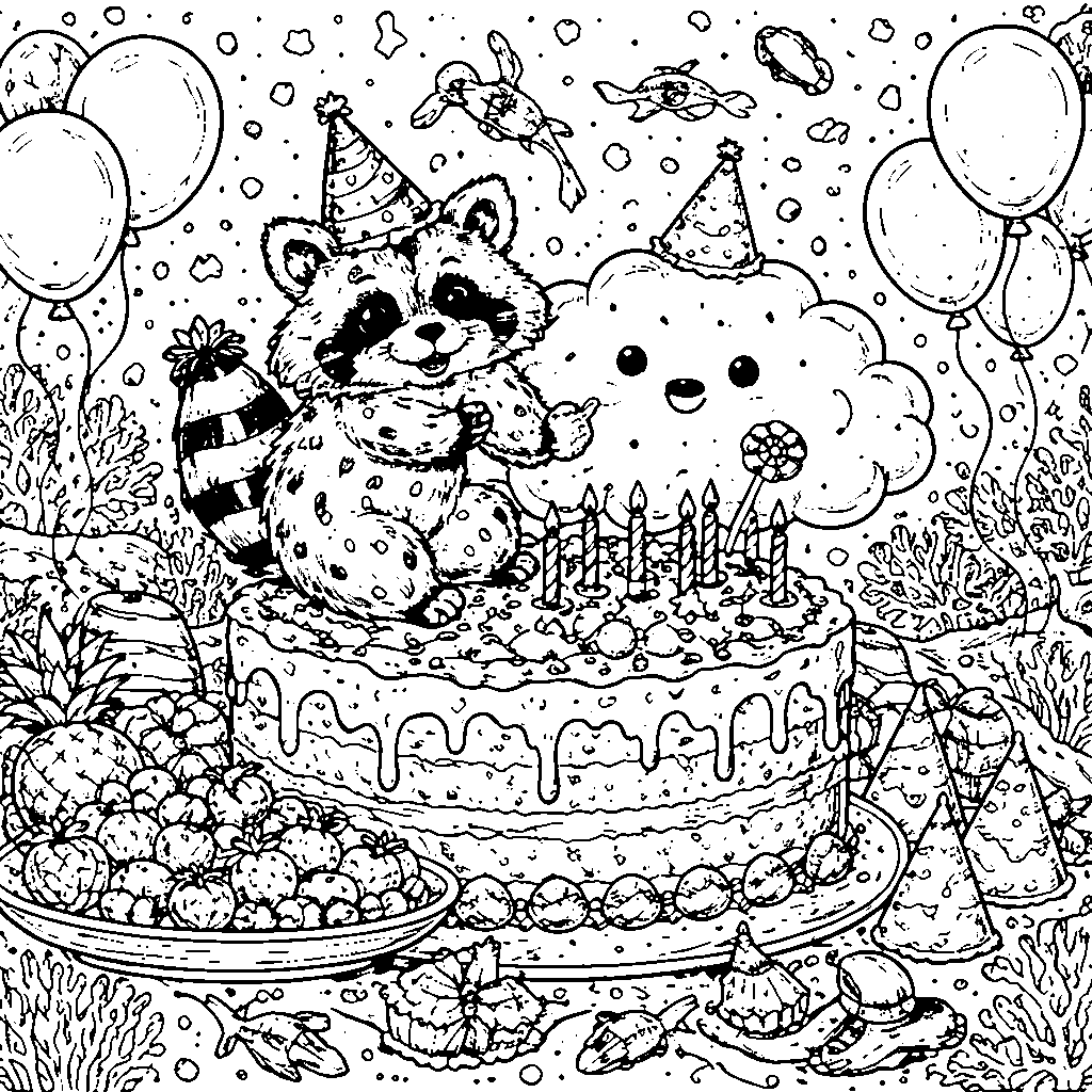 Mischievous Raccoon Adventures Coloring Page