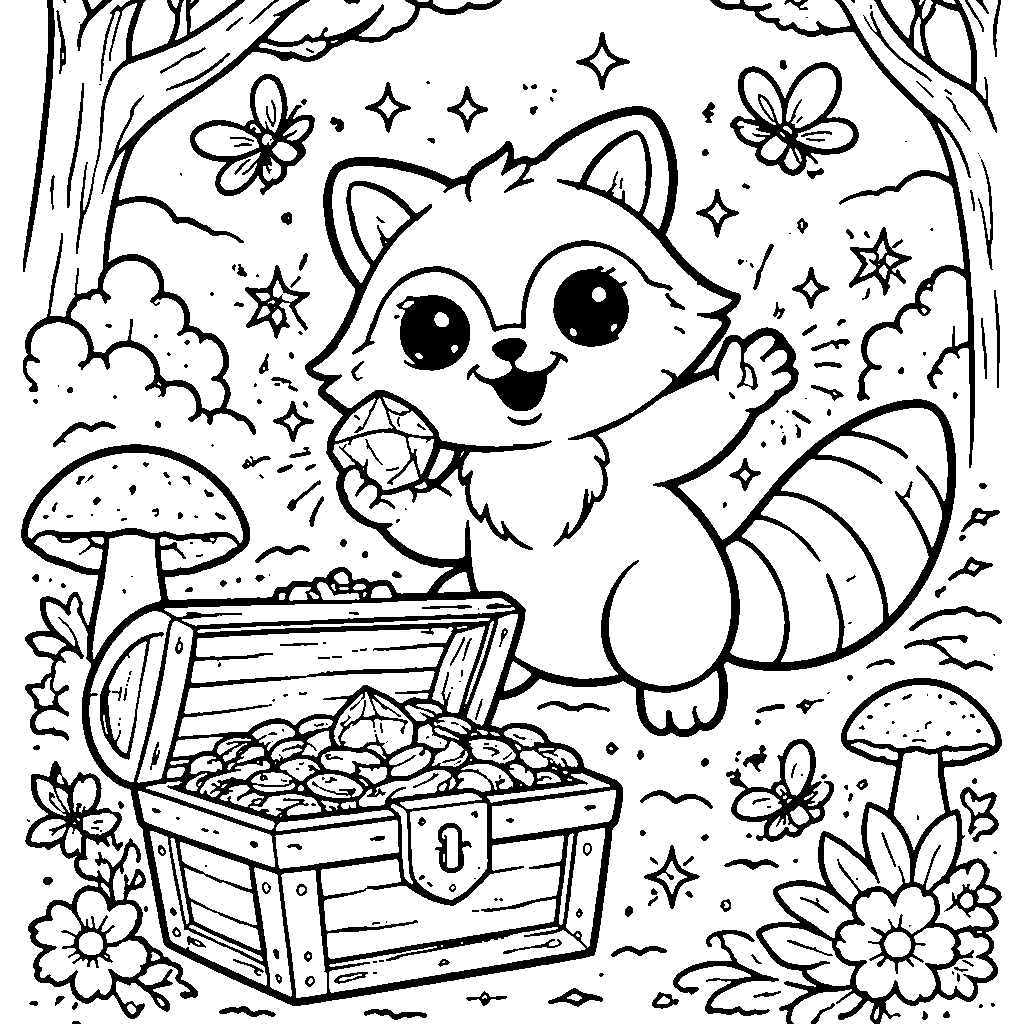 Color a Mischievous Raccoon in an Enchanted Forest