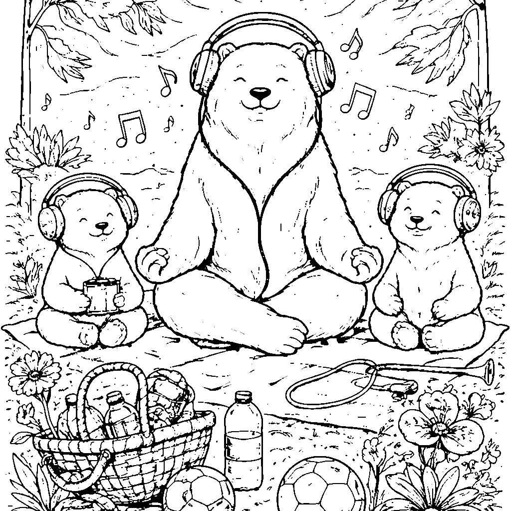 Mother Bear and Her Playful Cubs Coloring Page