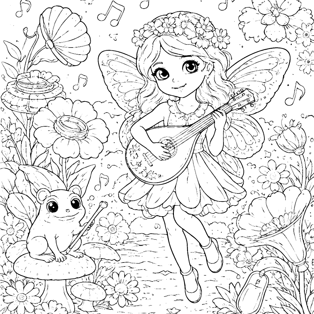 A Musical Fairy Coloring Page for Creative Kids