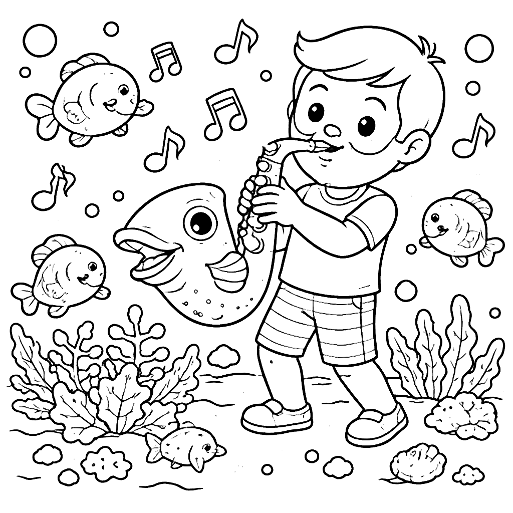 A Musician Dad Playing a Saxophone Coloring Page