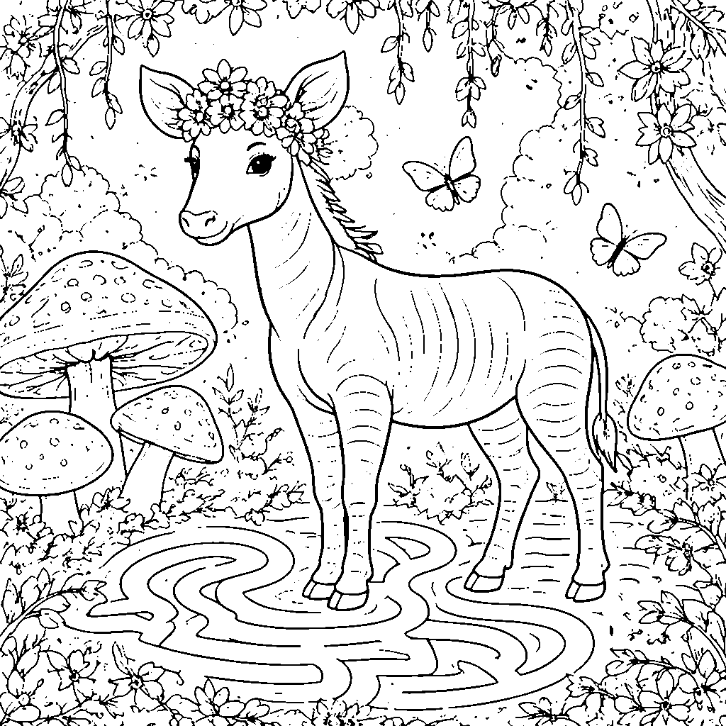 Mystical Okapi Coloring Page