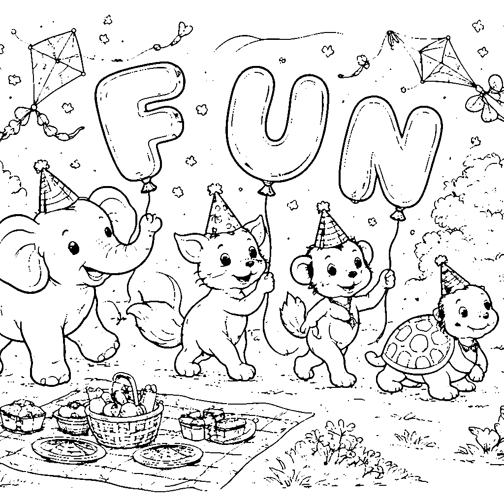 Coloring Page: Parade of Friendly Animals Celebrating Children's Day