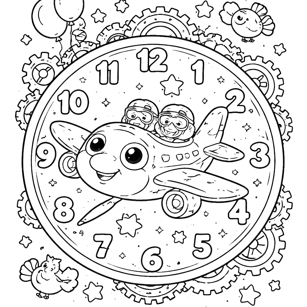 Color This Playful Airplane in a Whimsical Clock