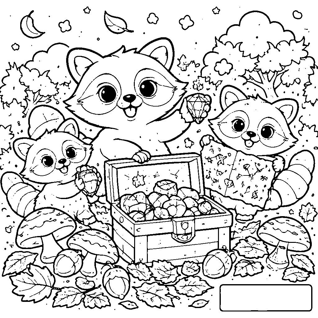 Playful Family of Raccoons