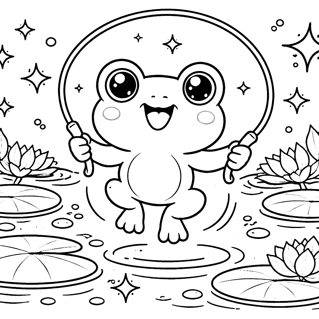 Coloring Page: A Playful Frog with a Jump Rope