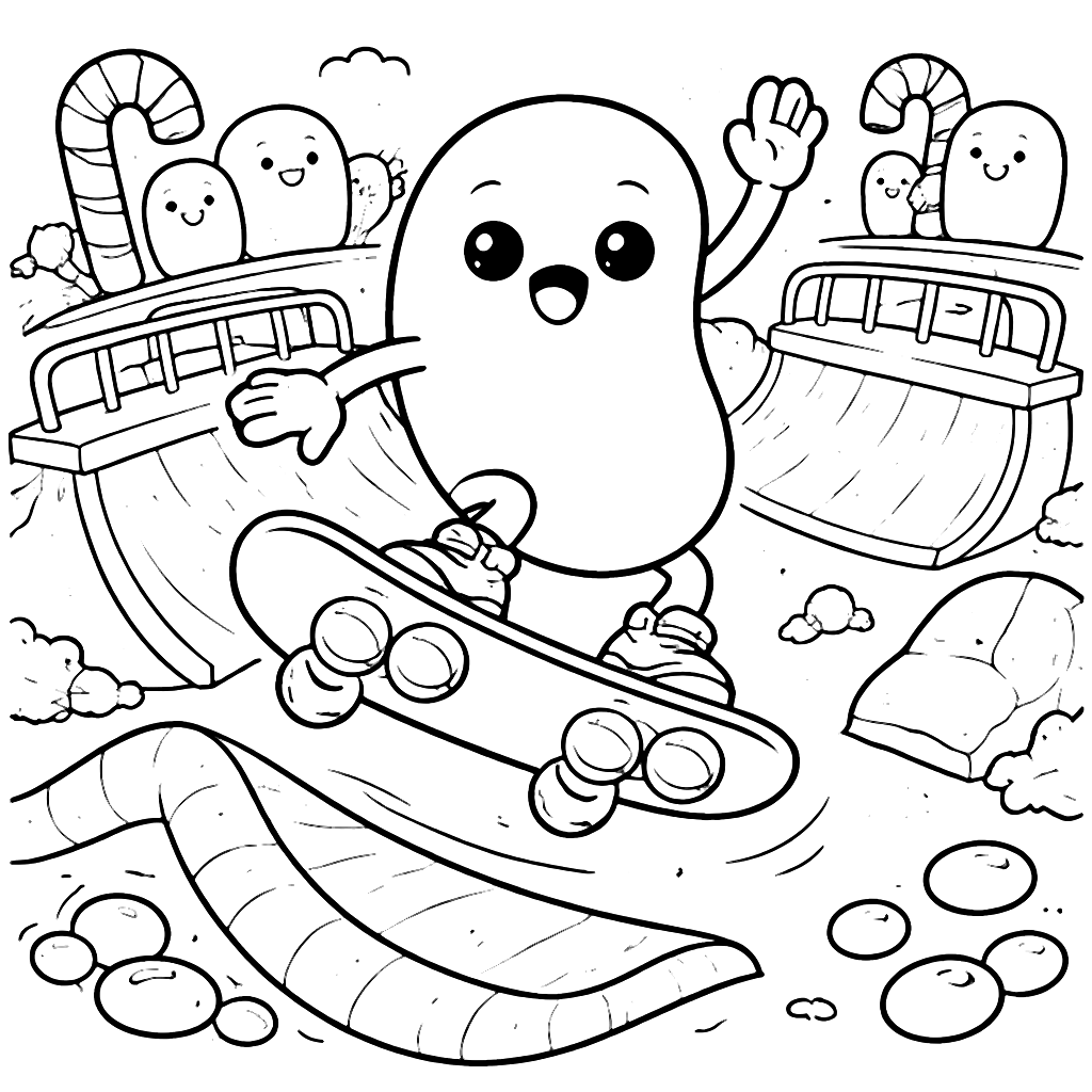 Colorful Jellybean Skateboarder Coloring Page