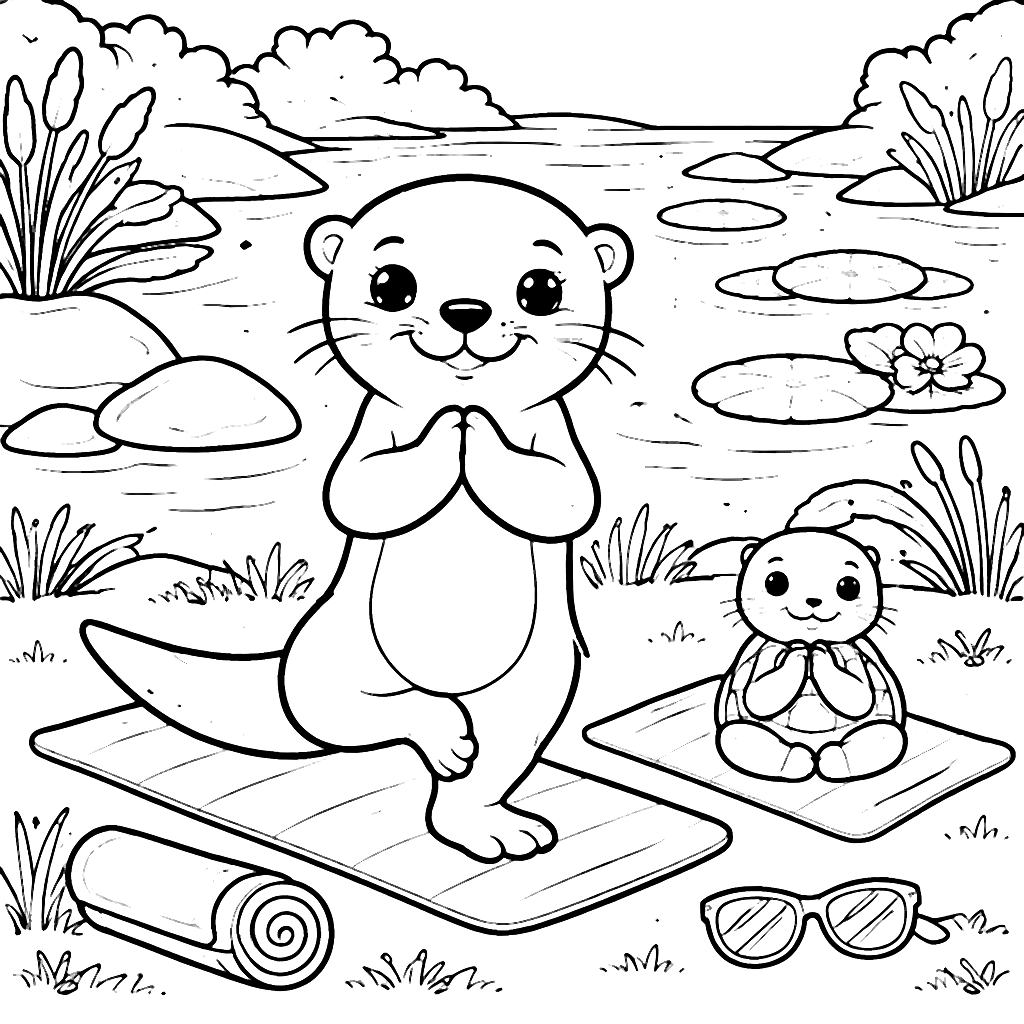 Coloring Page of a Playful Otter Doing Yoga
