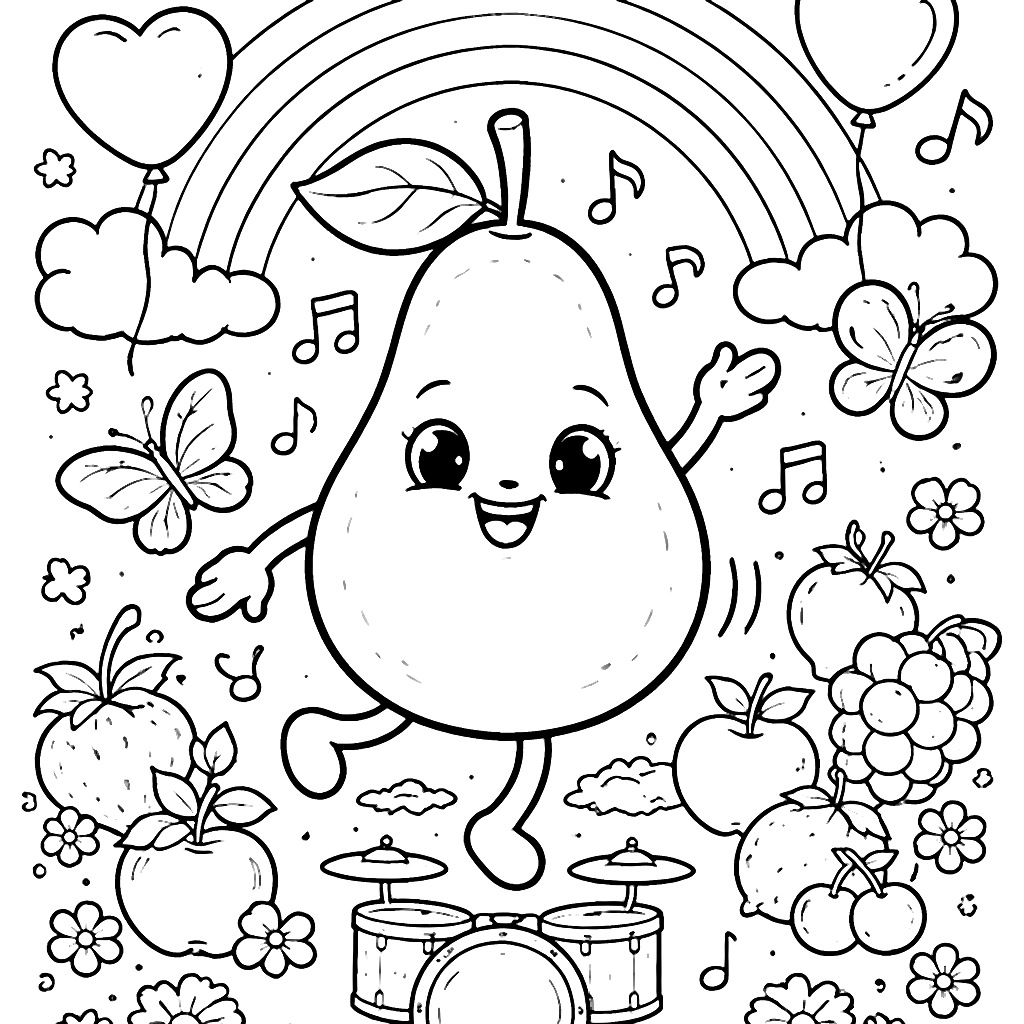Colorful Playful Pear Coloring Page for Kids