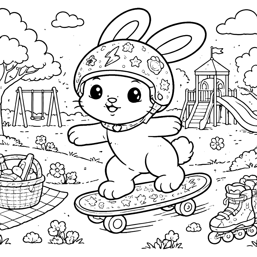 A Playful Rabbit Riding a Skateboard in the Park