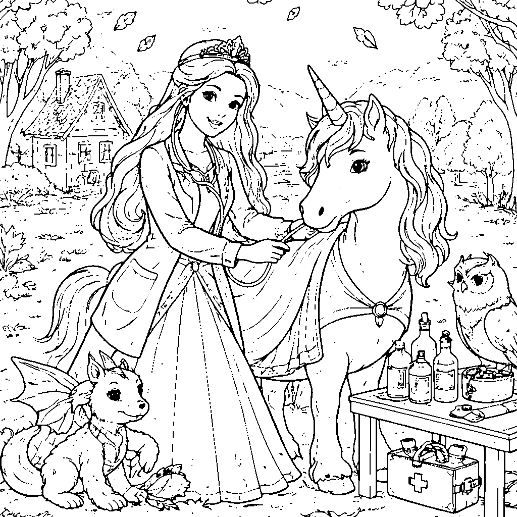 Princess Veterinarian Coloring Page