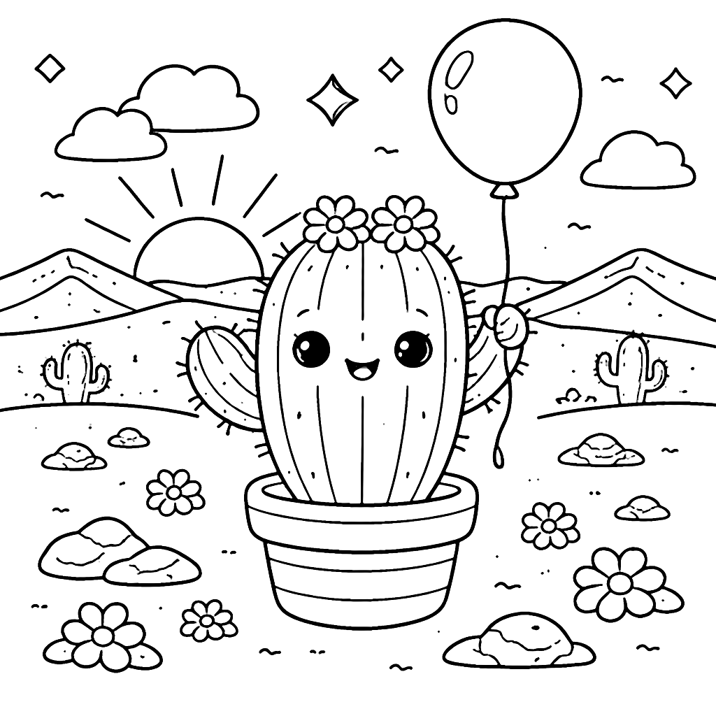 Quirky Cactus Coloring Page for Valentine's Day Fun