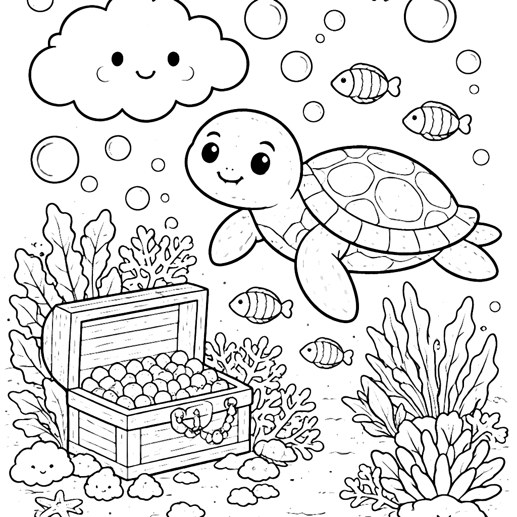 Coloring Page of a Quirky Turtle and Friends