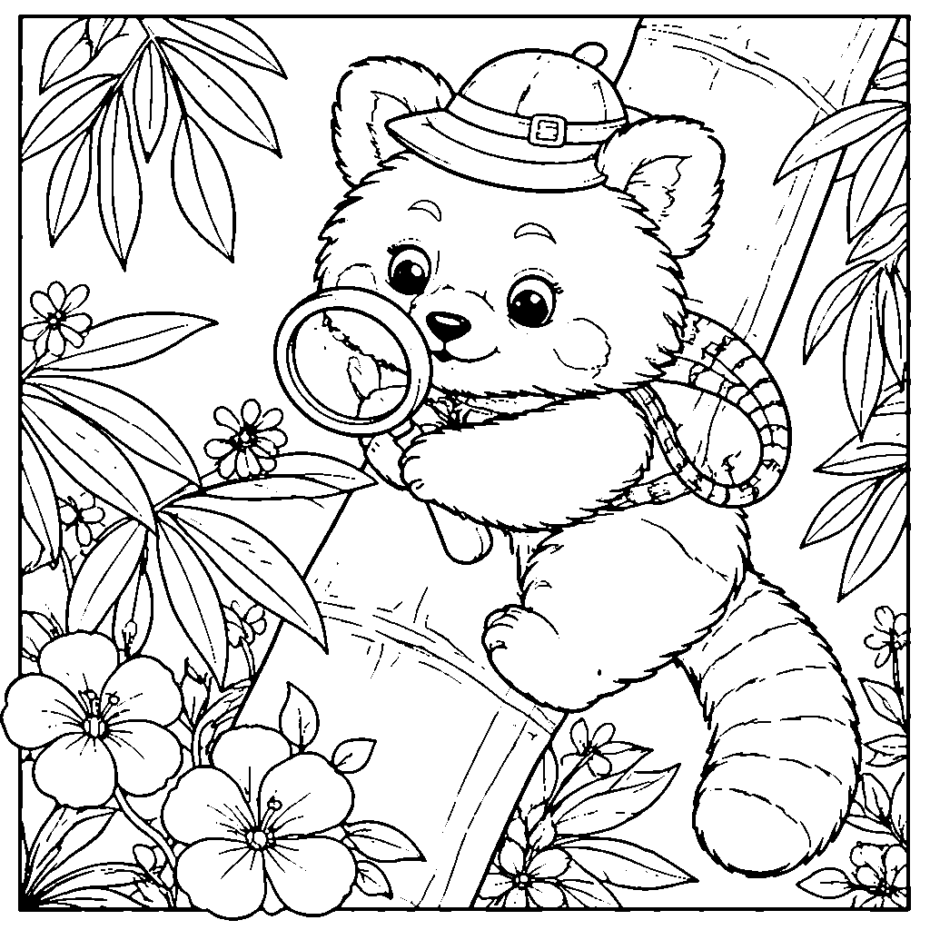 Red Panda Climbing Bamboo Coloring Page