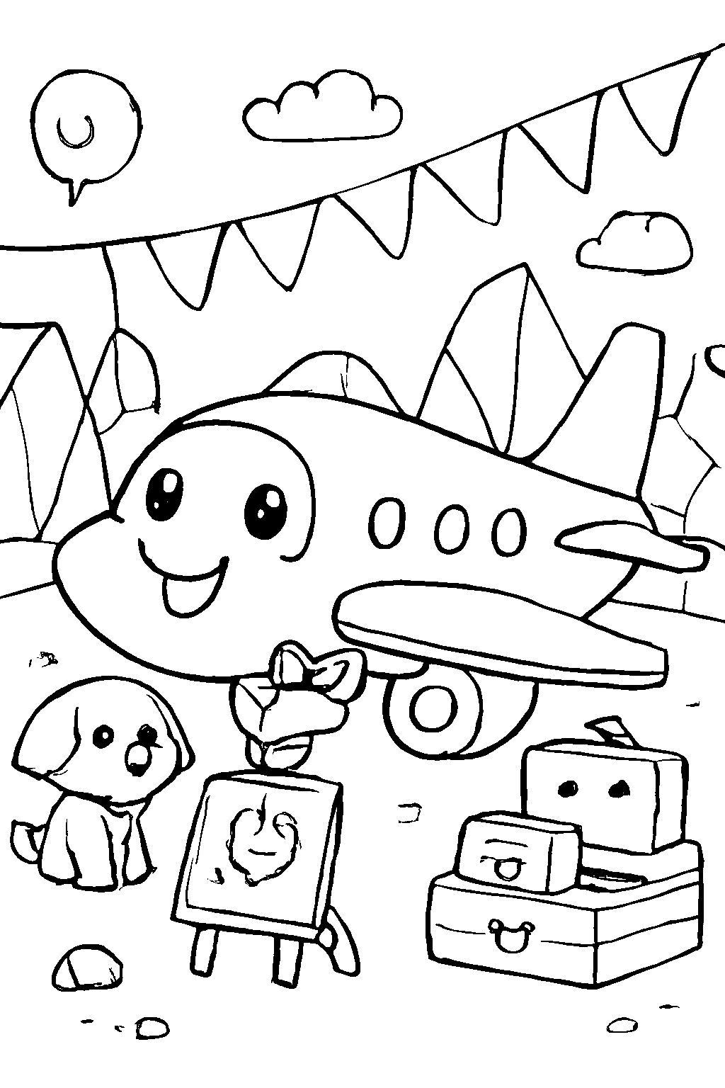 Coloring Page of a Sleek Airplane at the Airport