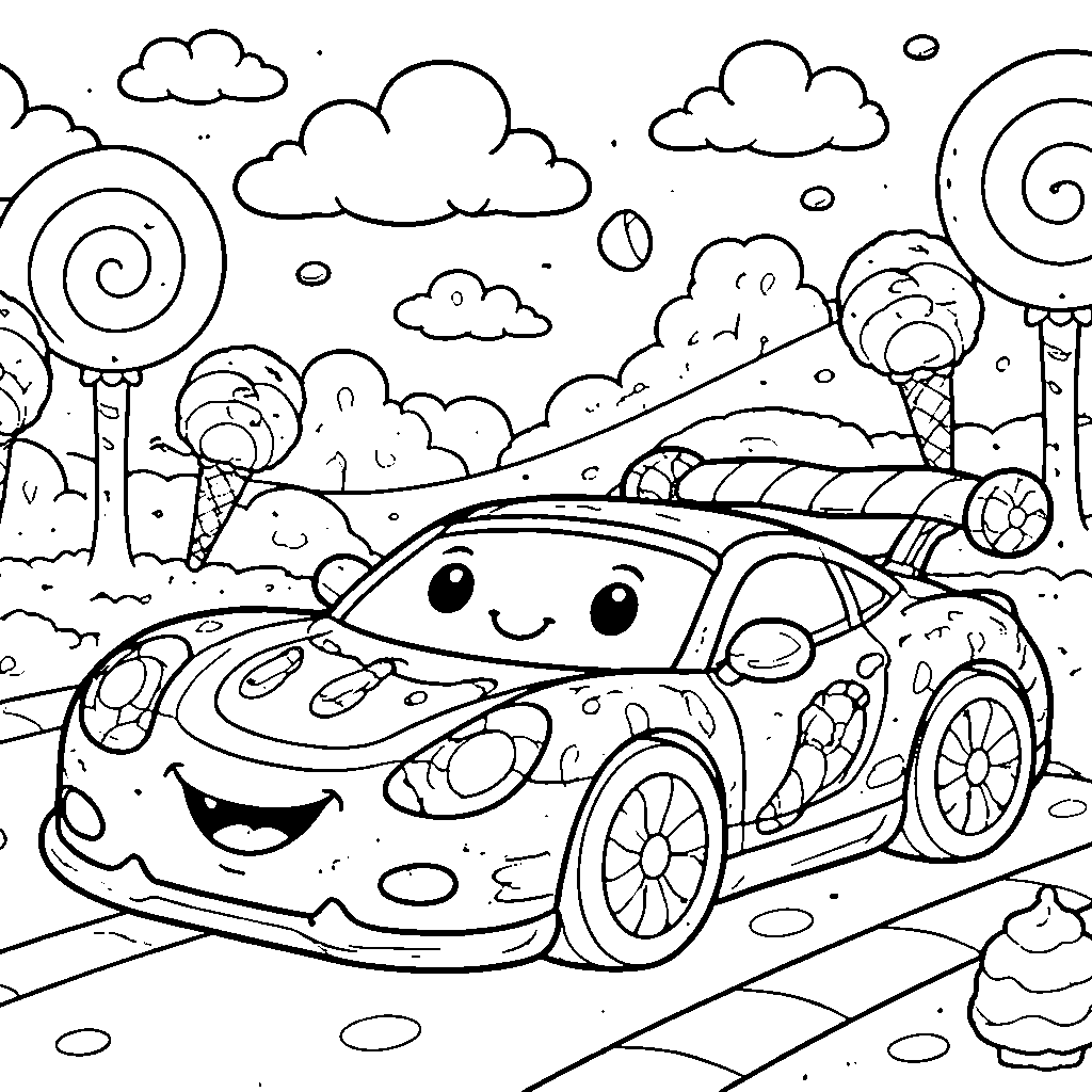 Sports Car Racing Through Candy Land