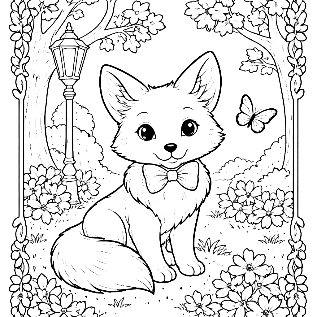 Color This Stylish Fox in a Whimsical Forest Scene