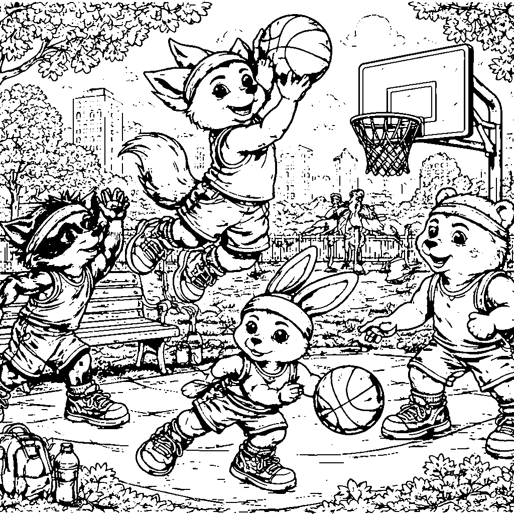 Animal Friends Playing Basketball