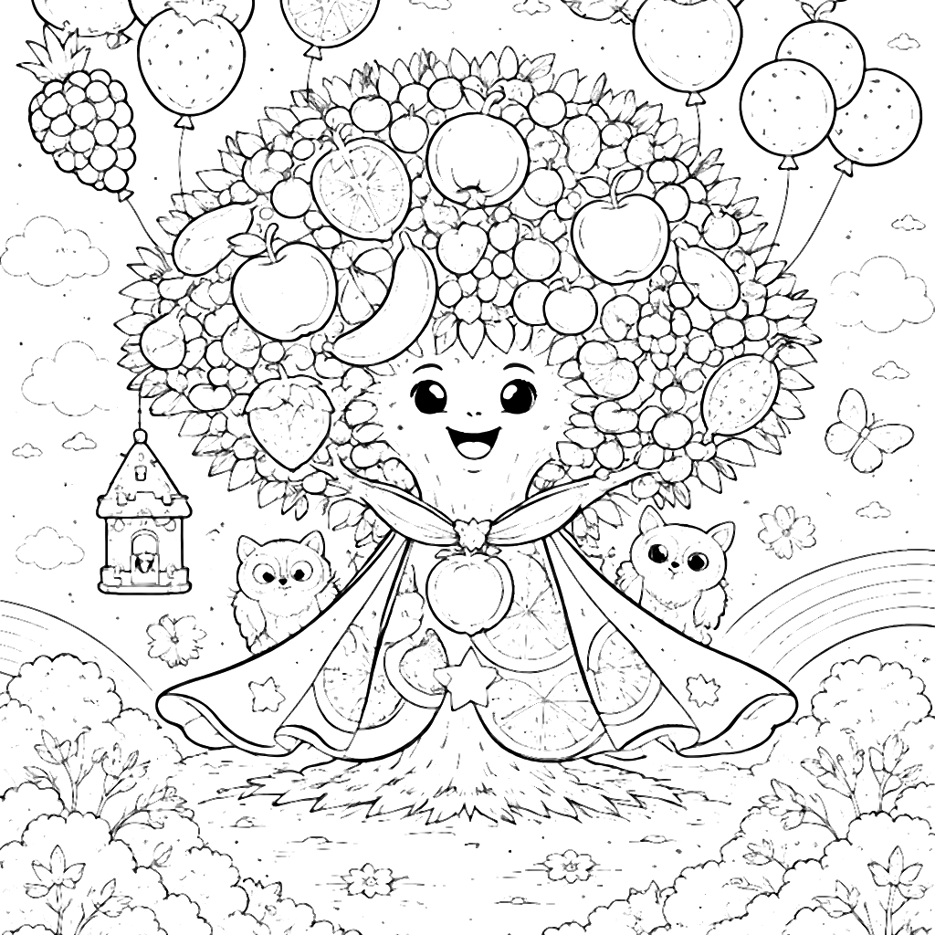 Color a Vibrant Tree Adorned with Various Fruits