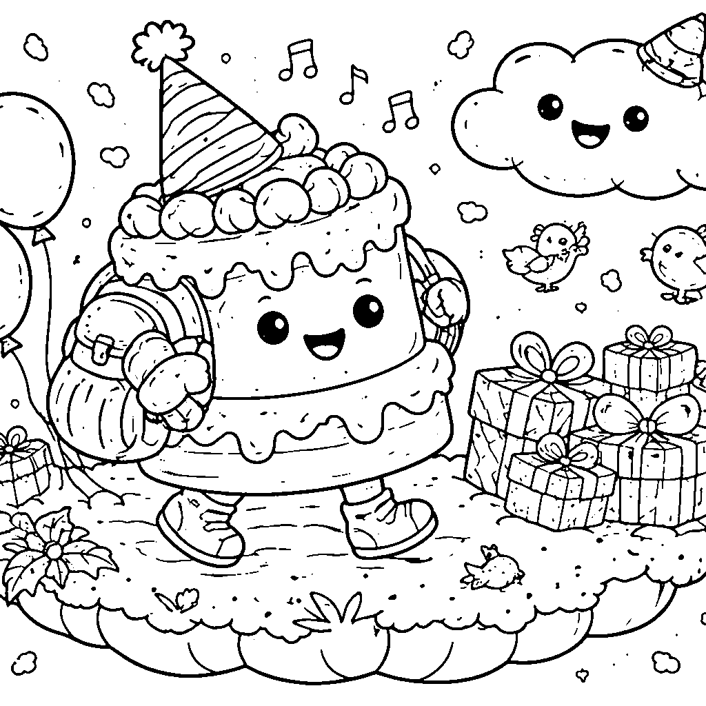 Whimsical Birthday Cake Coloring Fun