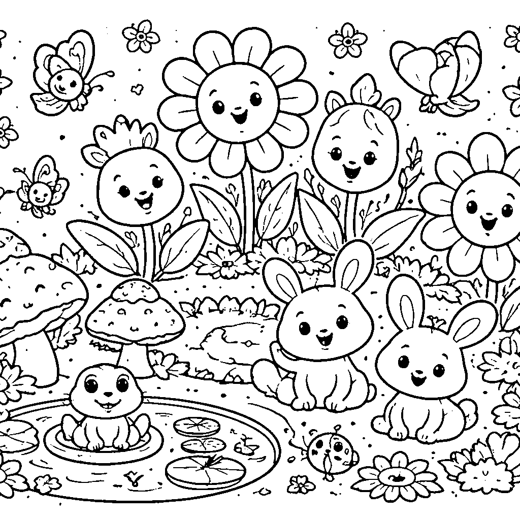 Whimsical Fairy Garden Coloring Page
