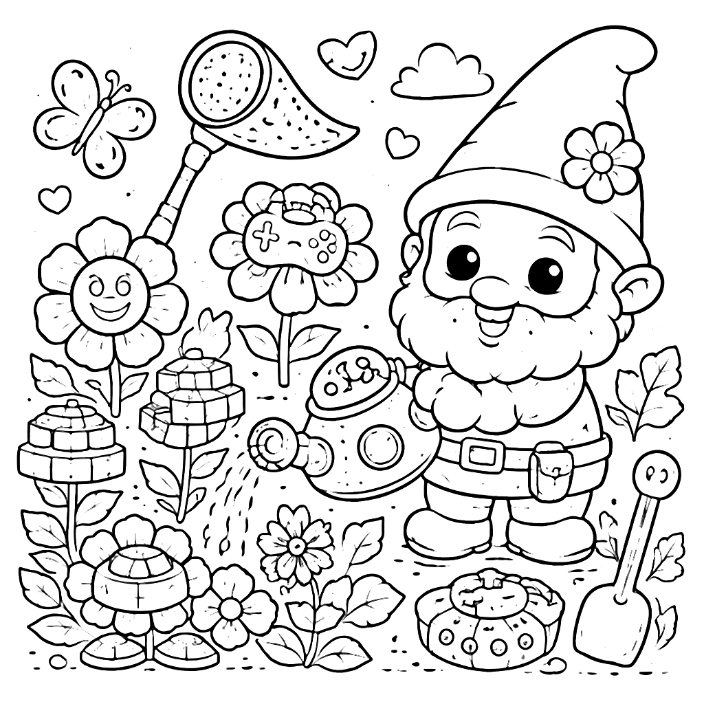 Coloring Page of a Whimsical Garden Gnome