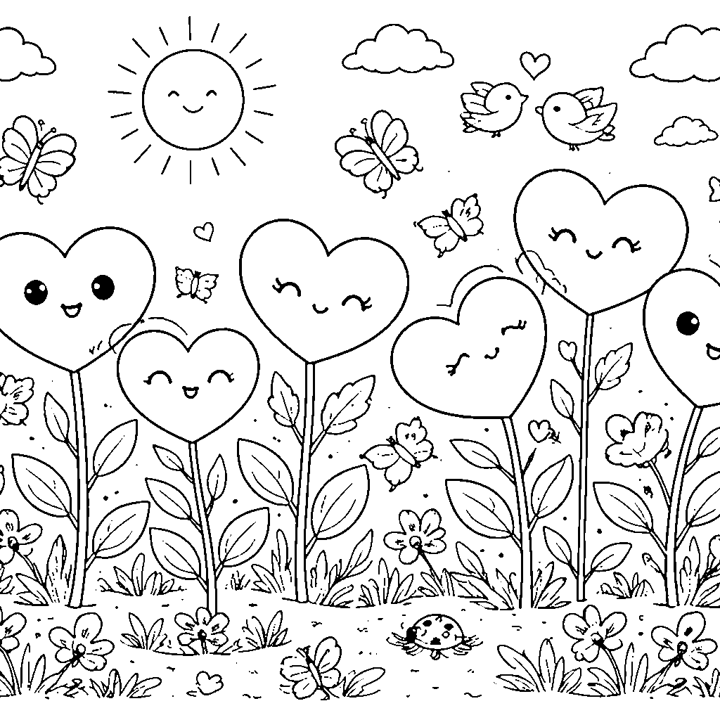 Whimsical Garden of Heart-Shaped Flowers