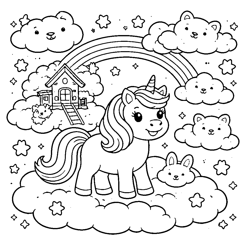 Whimsical Horse with Rainbow-Colored Mane