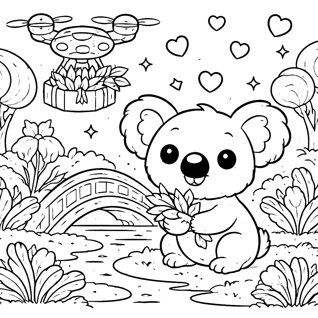 Color a Whimsical Koala in a Futuristic Park