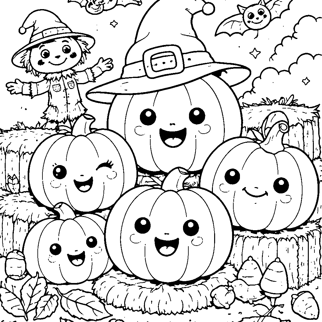 Whimsical Pumpkin Family Coloring Page