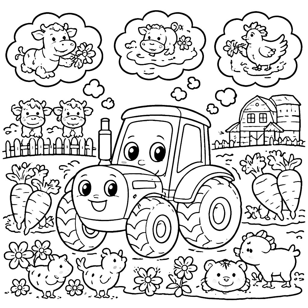 Whimsical Tractor Coloring Page for Imaginative Kids