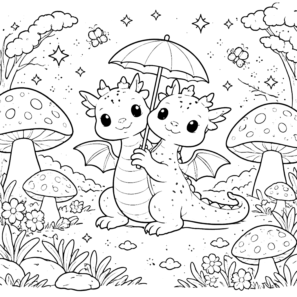 Whimsical Two-Headed Dragon Coloring Page