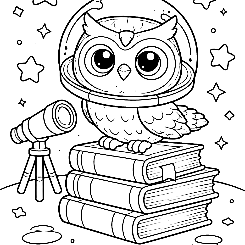 Coloring Page of a Wise Old Owl in Space