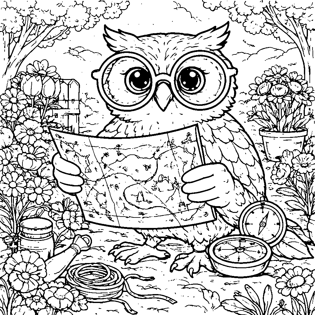 Explore a Wise Owl in a Lush Forest Coloring Page