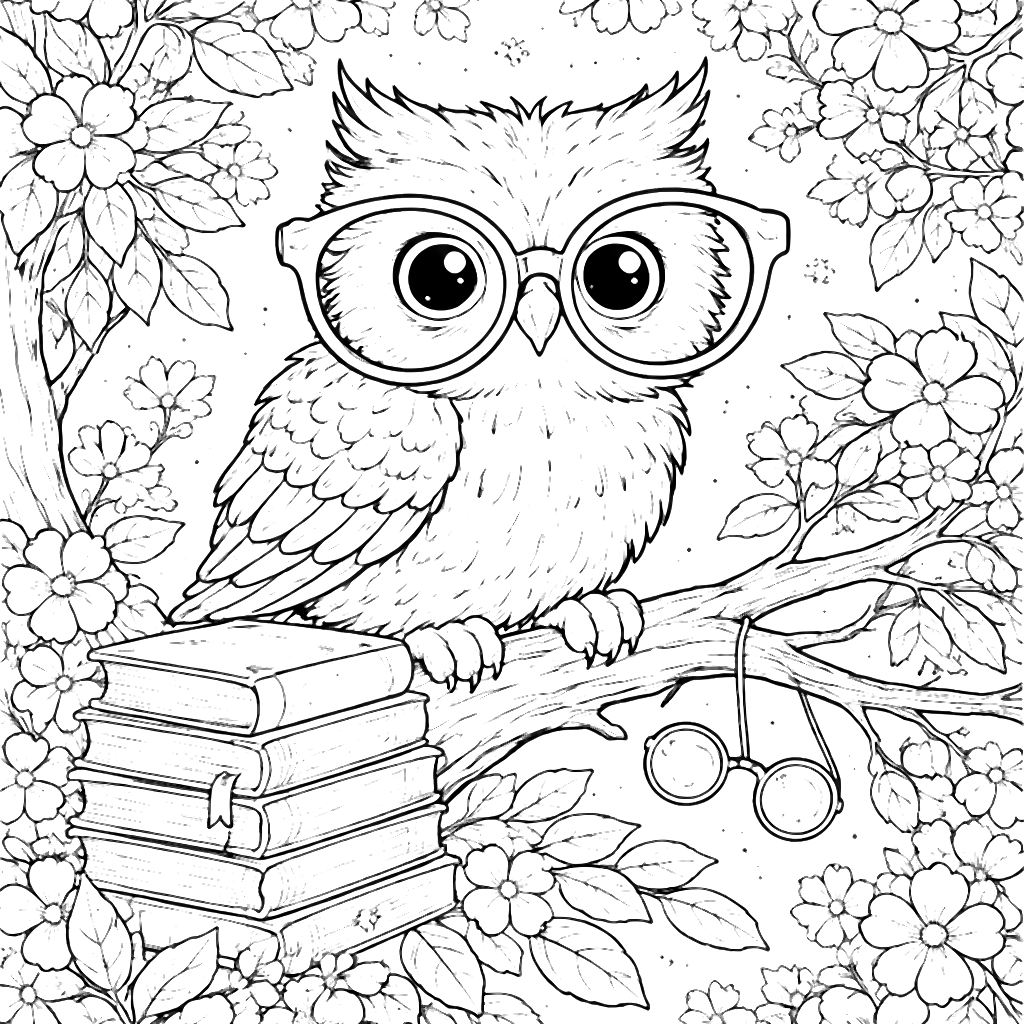 Color Your Own Wise Owl with Oversized Glasses