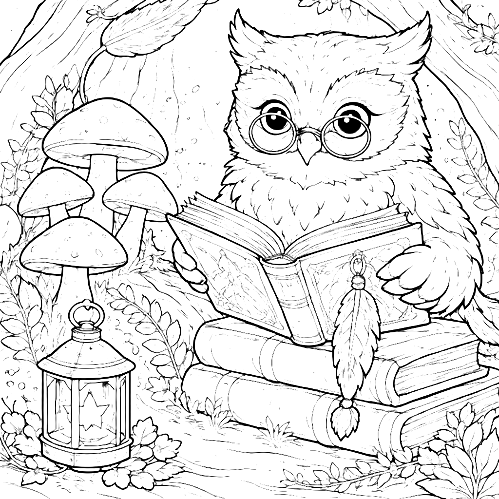 Color a Wise Owl in a Cozy Forest Nook
