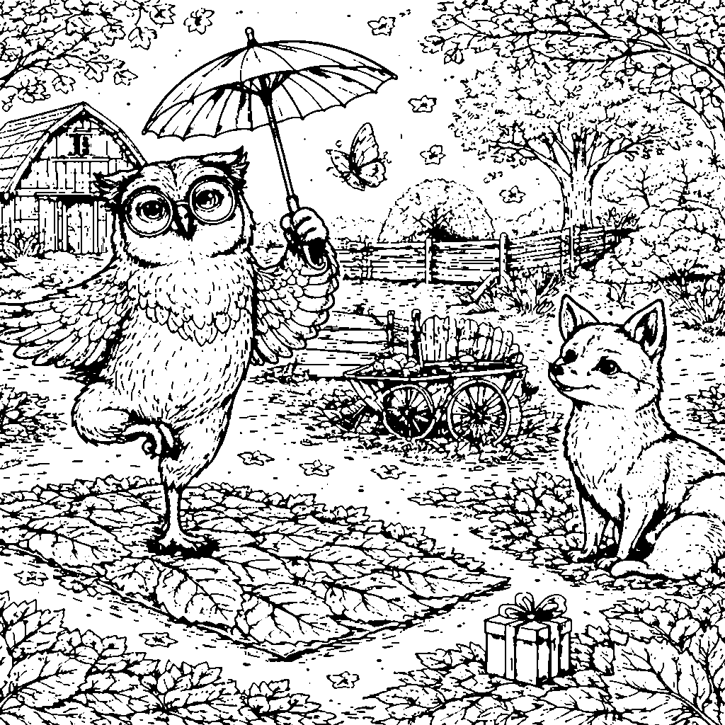 Meditating Owl Among Colorful Autumn Leaves