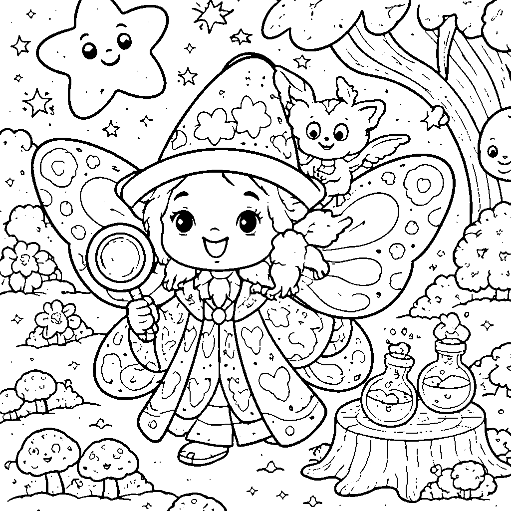 Enchanting Wizard with Butterfly Wings Coloring Page