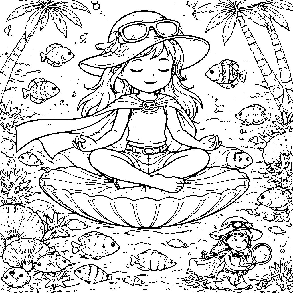 Serenity on a Seashell: A Young Girl's Meditation Coloring Page
