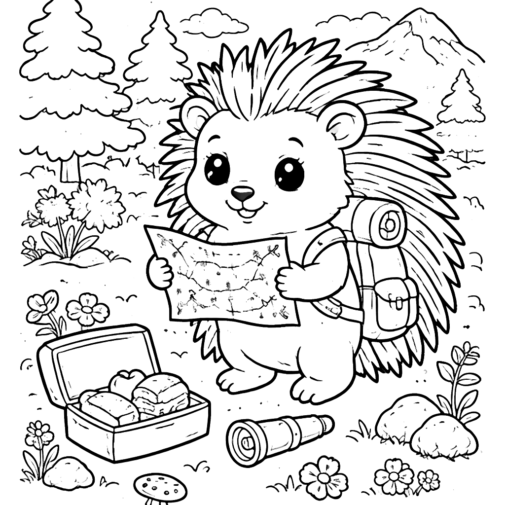 Adventurous Porcupine Coloring Page for Kids