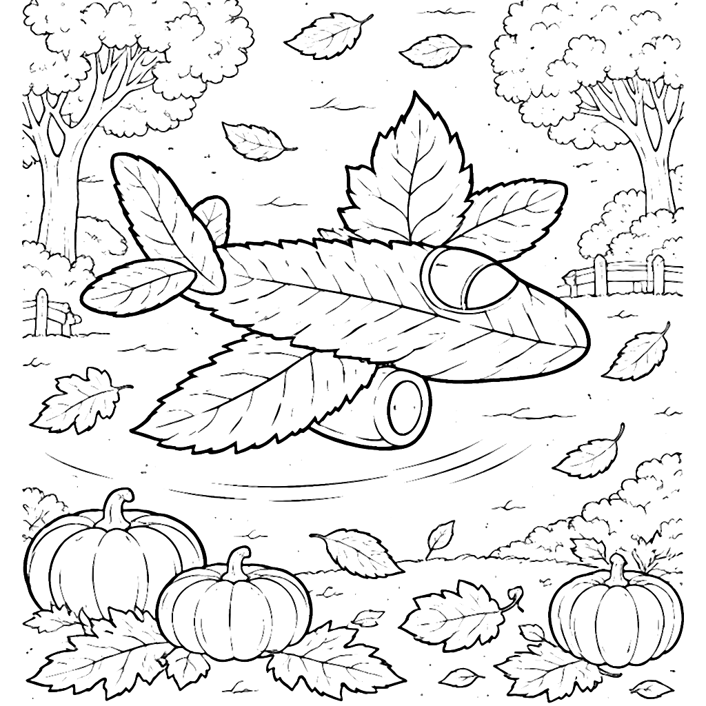 Colorful Airplanes Made of Autumn Leaves Coloring Page