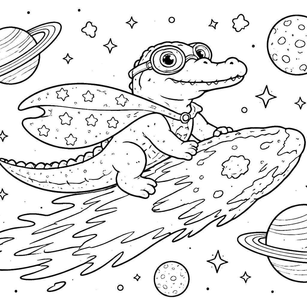 Värityssivut: Alligaattori avaruudessa