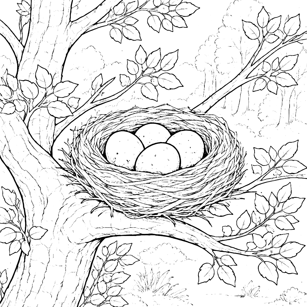 Alphabet Coloring Page: Nesting in a Spring Tree