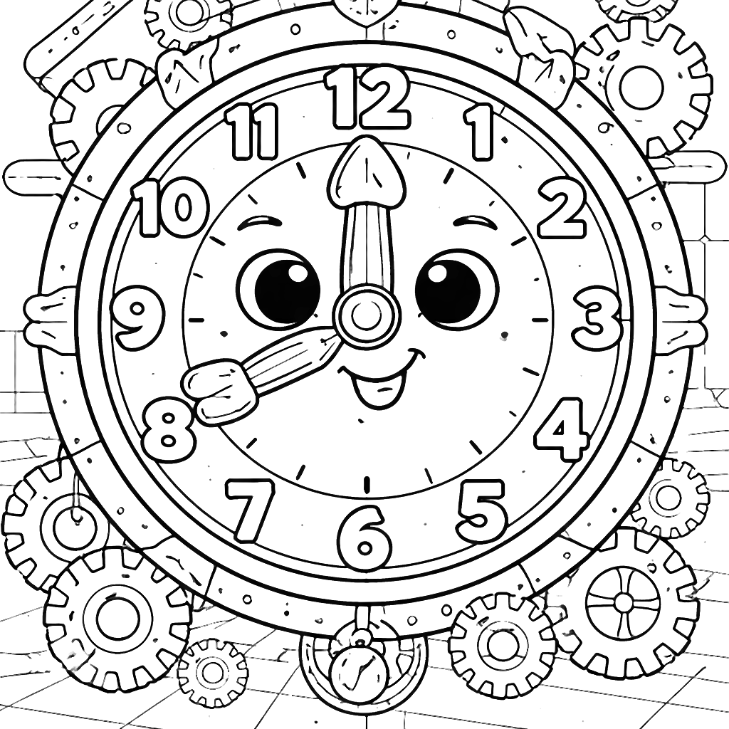 Whimsical Alphabet Coloring Page with a Friendly Clock