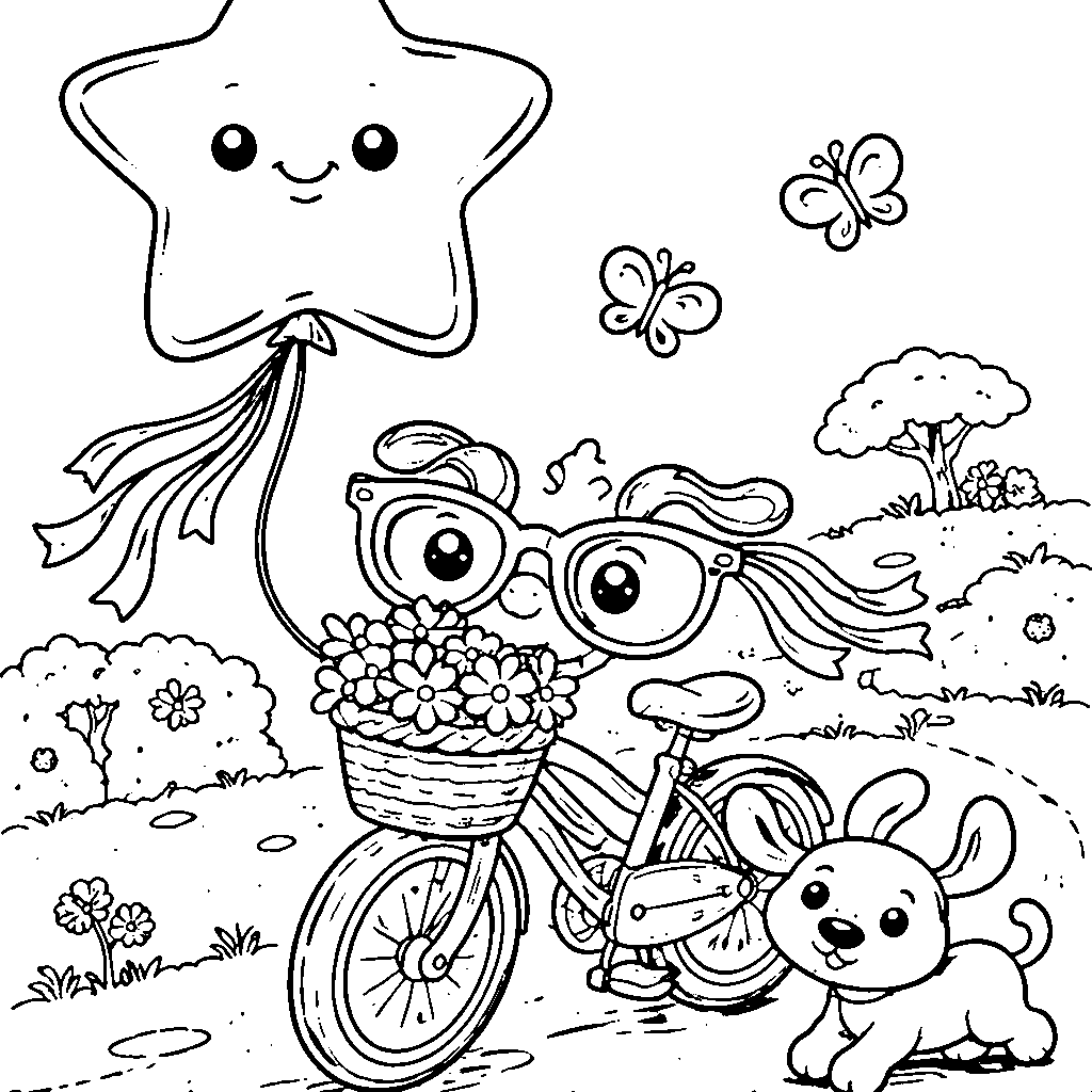 Whimsical Bicycle Adventure Coloring Page