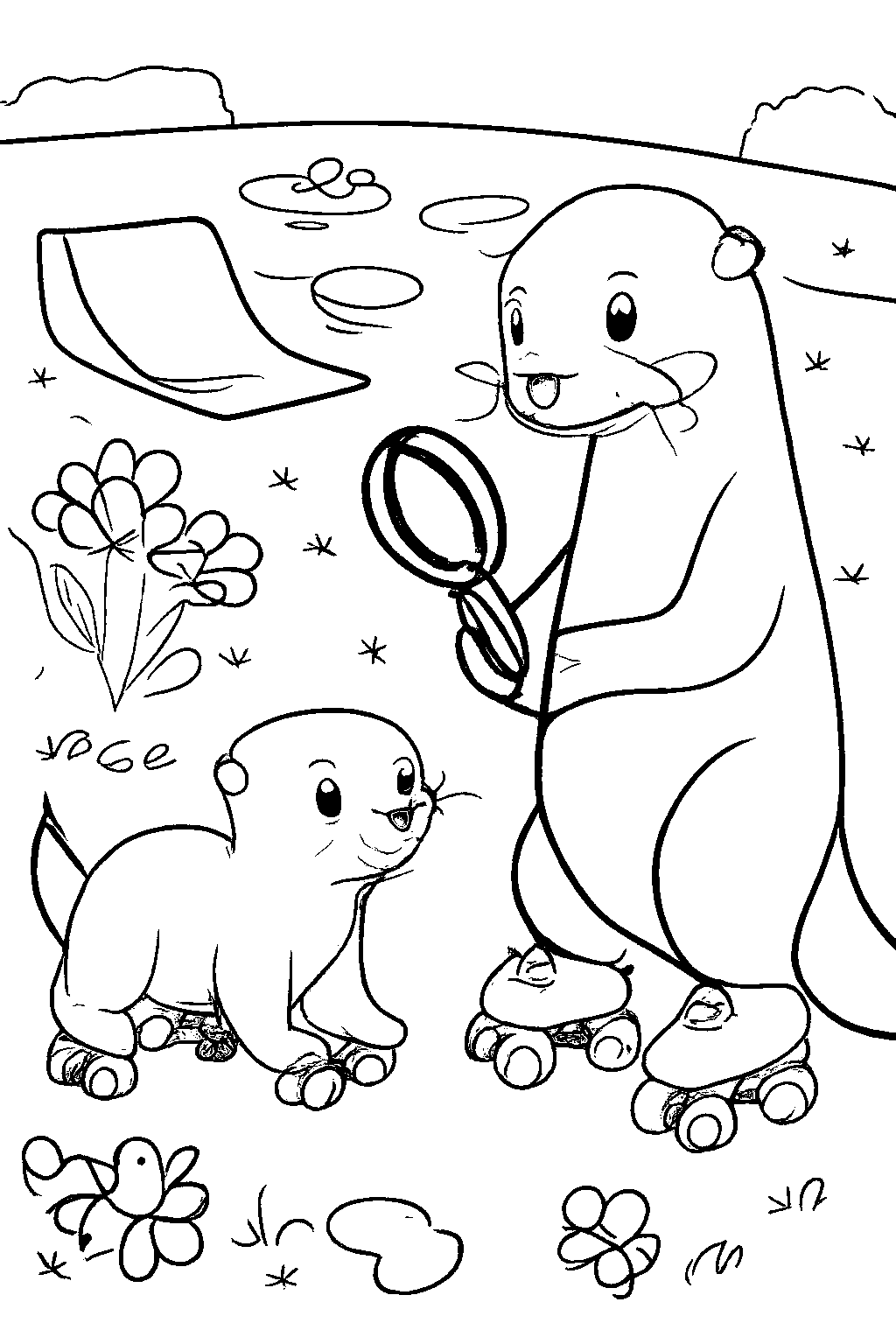 Fun Coloring Page of a Roller Skating Otter