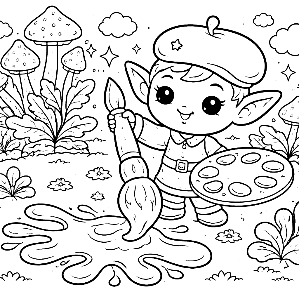 Artistic Elf Coloring Page for Creative Kids